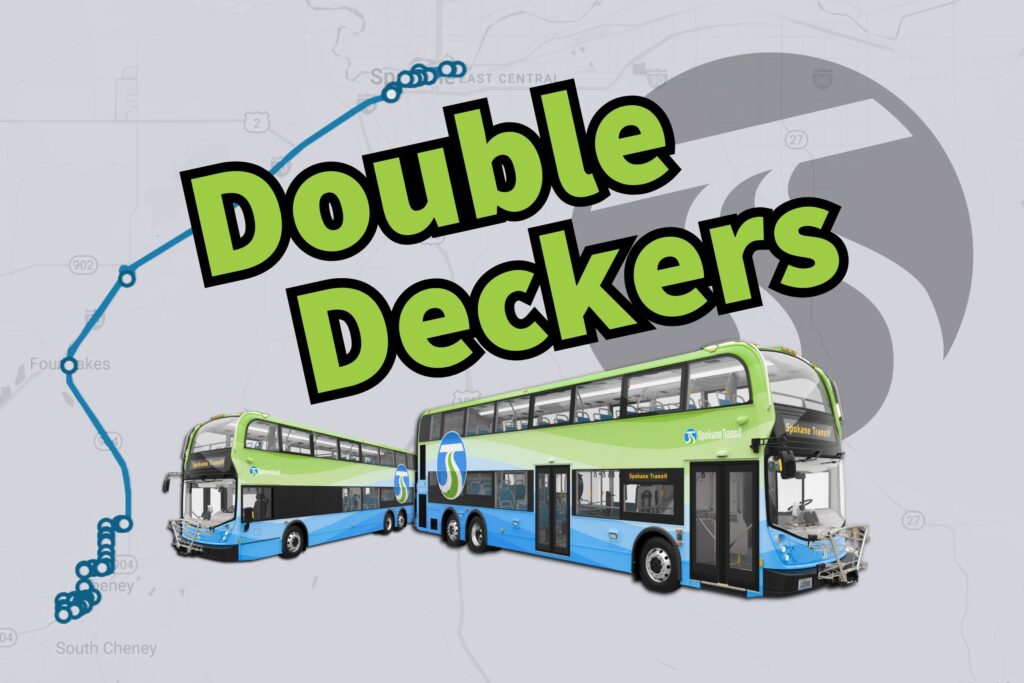 Illustration of two STA green and blue double-decker buses with "Double Deckers" text on a map background.