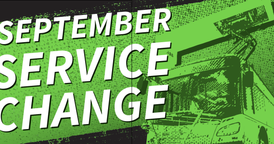 Green and white graphic with text 'September STA Service Changes' next to an illustrated bus.